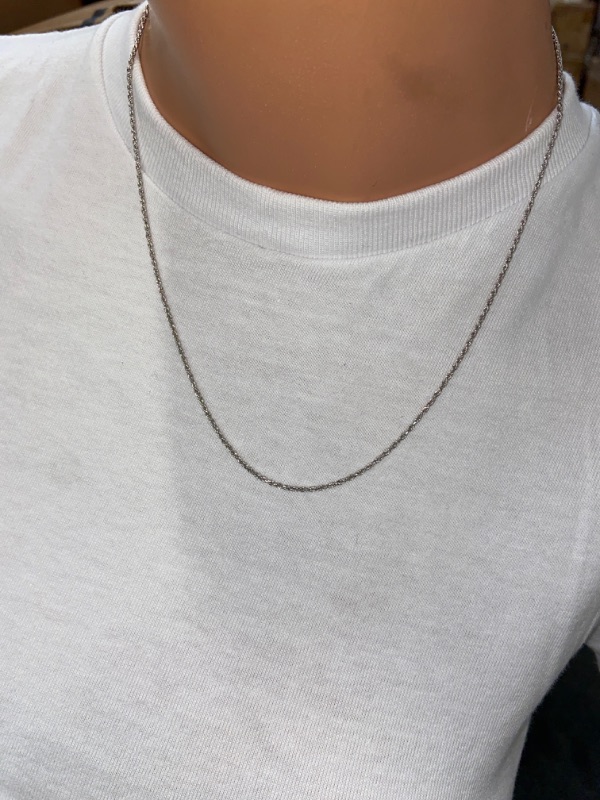 Photo 2 of Jewlpire 1.5MM 18 Inch  Italian Solid White18K Real Gold Over 925 Sterling Silver Chain Necklace for Women Men Girls, Hypoallergenic Rope Chain Shiny & Sturdy & Durable Women's Chain Necklace