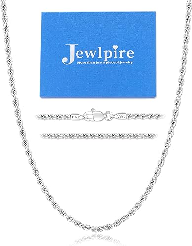 Photo 1 of Jewlpire 1.5MM 18 Inch  Italian Solid White18K Real Gold Over 925 Sterling Silver Chain Necklace for Women Men Girls, Hypoallergenic Rope Chain Shiny & Sturdy & Durable Women's Chain Necklace