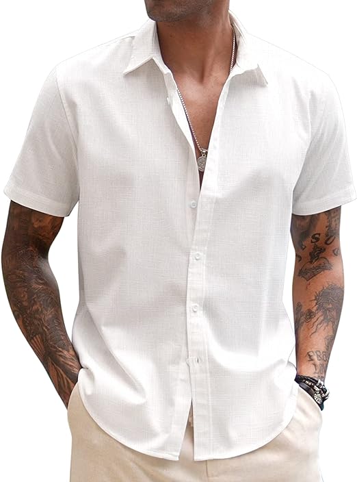 Photo 1 of Size XXL COOFANDY Men's Linen Casual Short Sleeve Shirts Button Down Summer Beach Shirt - Delicate Fabric 
