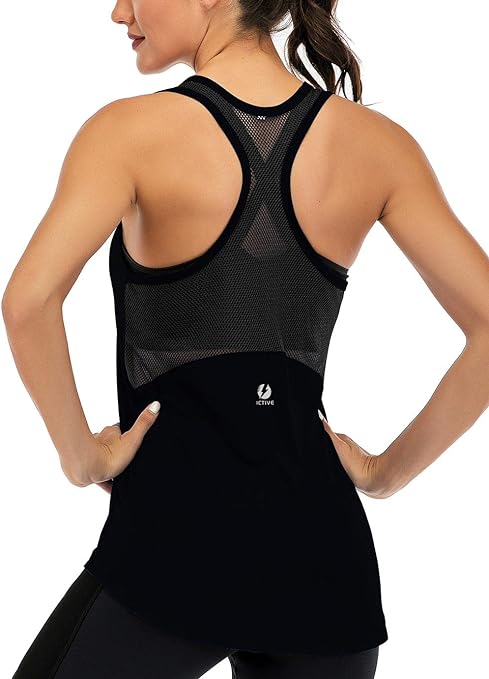 Photo 1 of Size Large ICTIVE Workout Tank Tops for Women Sleeveless Yoga Tops for Women Mesh Racerback Tank Tops Muscle Tank
