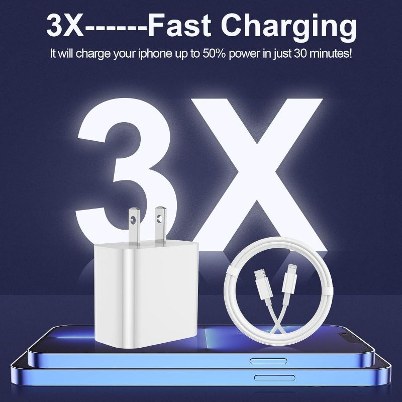 Photo 2 of iPhone Charger Fast Charging 2 Pack Type C Wall Charger Block with 2 Pack [6FT&10FT] Long USB C to Lightning Cable for iPhone 14/13/12/12 Pro Max/11/Xs Max/XR/X,AirPods Pro
