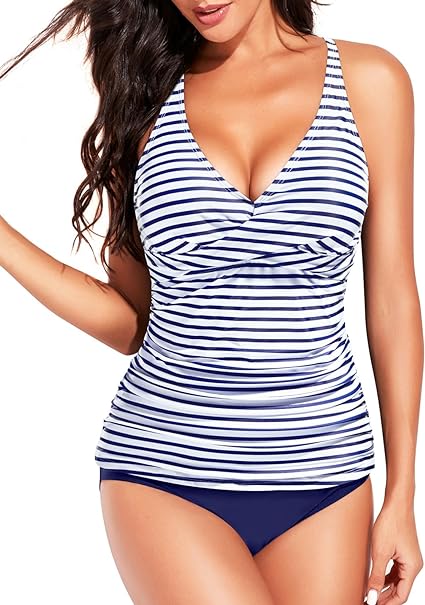 Photo 1 of 2XL Yonique Tankini Swimsuits for Women Tummy Control Bathing Suits Two Piece Tankini Tops with Bikini Bottoms Twist Swimwear *Different Color Scheme is White & Black* 
