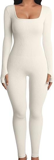 Photo 1 of Large OQQ Women Yoga Jumpsuits Workout Ribbed Long Sleeve Sport Jumpsuits
