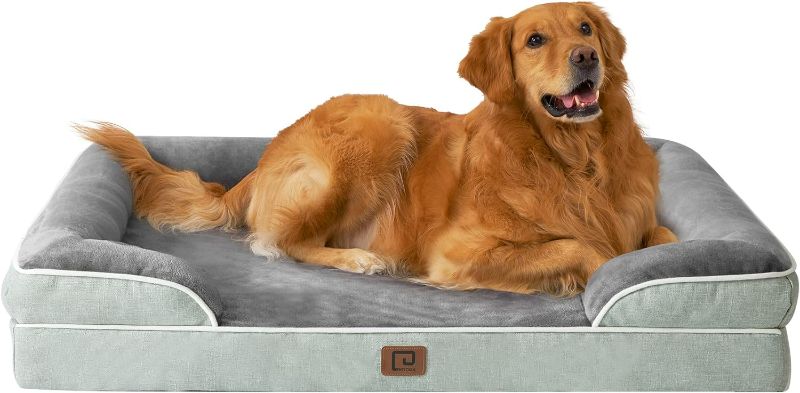 Photo 1 of EHEYCIGA Orthopedic Dog Beds for Extra Large Dogs, Waterproof Memory Foam XL Dog Bed with Sides, Non-Slip Bottom and Egg-Crate Foam Big Dog Couch Bed with Washable Removable Cover, Greyish Green
