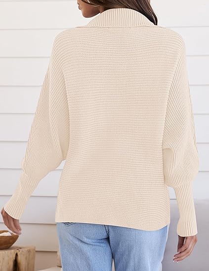 Photo 2 of Large ZESICA Women's 2024 Fall Lapel Collar V Neck Long Sleeve Ribbed Knit Comfy Loose Casual Pullover Sweater Jumper Top
