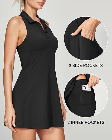 Photo 2 of XL IUGA Tennis Dress for Women, Golf Workout Dresses with Shorts Underneath Built-in Bra Exercise Athletic Dress with Pockets
