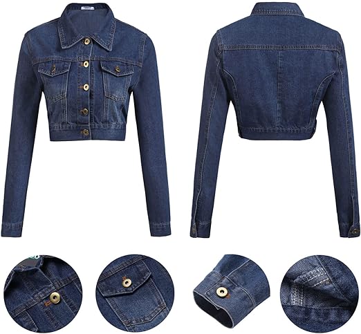 Photo 3 of XL Zeagoo Womens Cropped Denim Jean Jacket Long Sleeve Button Down Basic Classic Jacket Coats
