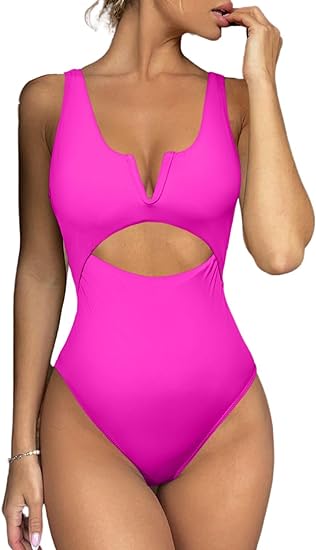 Photo 1 of Large Meyeeka Womens One Piece Swimsuits Tummy Control Bathing Suit for Women Push Up Swimwear V Neck High Cut Monokini

