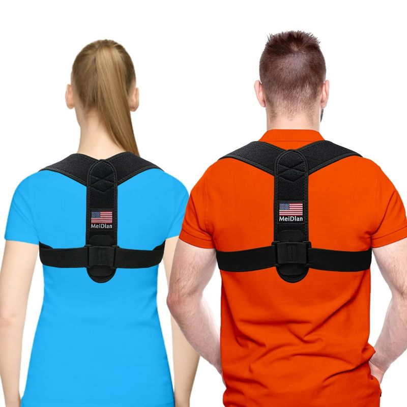Photo 1 of Posture Corrector for Women and Men, back brace shoulder brace back supports belt Adjustable & Breathable Straightener, Pain Relief for Upper Back, Shoulders, Neck (28-44 in)
