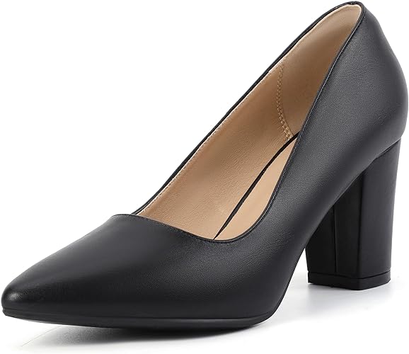 Photo 1 of Size 9 IDIFU Women's IN3 Classic Pumps Closed Toe Heels High Chunky Block Work Office Heels Comfortable Wedding Bridal Party Pointed Toe Dress Shoes for Women
