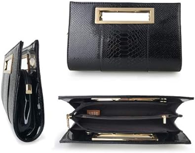 Photo 2 of HOXIS Classic Crocodile Pattern Faux Leather Metal Grip Cut it out Clutch with Shoulder Strap Womens Handbag
