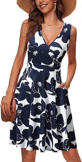 Photo 1 of Large GUBERRY Womens Wrap V Neck Sleeveless Sundress Summer Flare Tank Dress with Pockets
