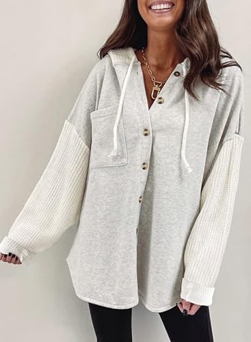 Photo 1 of XL SHEWIN Oversized Sweatshirts for Women Loose Fit Casual Long Sleeve Button Hooded Sweatshirt Hoodie with Pocket

