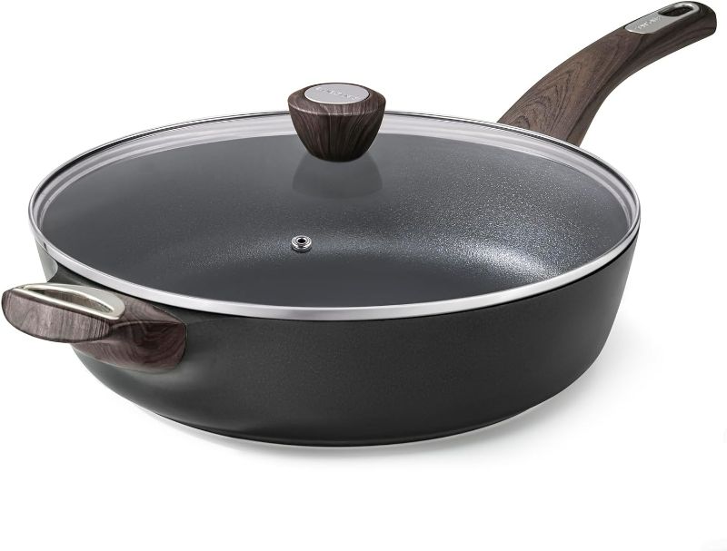 Photo 1 of SENSARTE Nonstick Deep Frying Pan, 12 Inch Large Skillet Pan, Induction Cookware, 5Qt Non Stick Saute Pan with Lid, Non Toxic Cooking Pan with Helper Handle, Healthy, PFOA PFOS APEO Free, Black