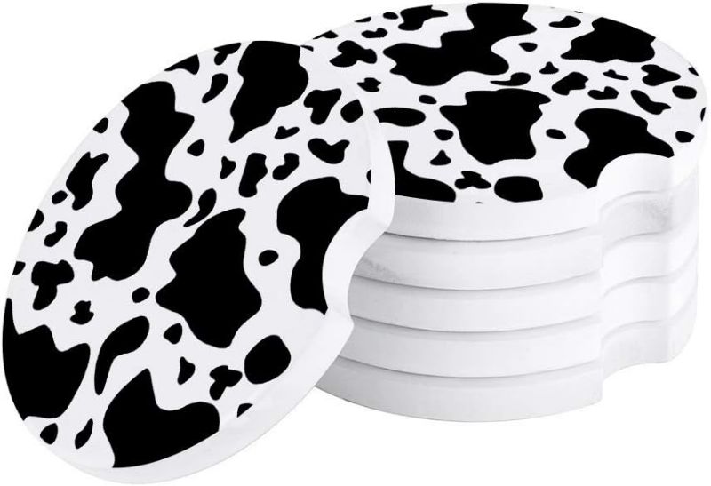 Photo 1 of 6 Pack Cow Cupholder Car Coasters 2.56", Absorbent Ceramic Stone Coasters Style Up Your Daily Adventures 