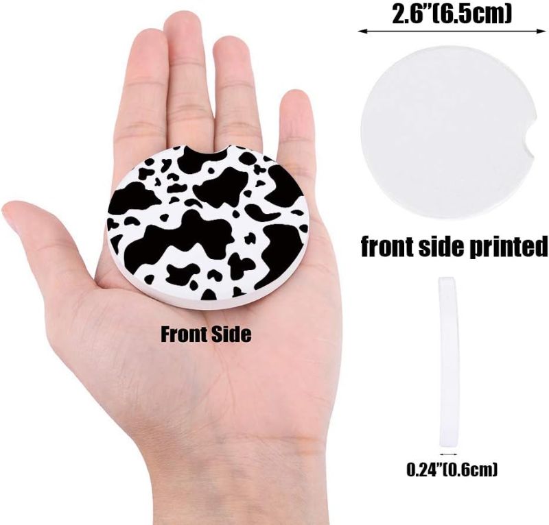 Photo 1 of 6 Pack Cow Cupholder Car Coasters 2.56", Absorbent Ceramic Stone Coasters Style Up Your Daily Adventures 