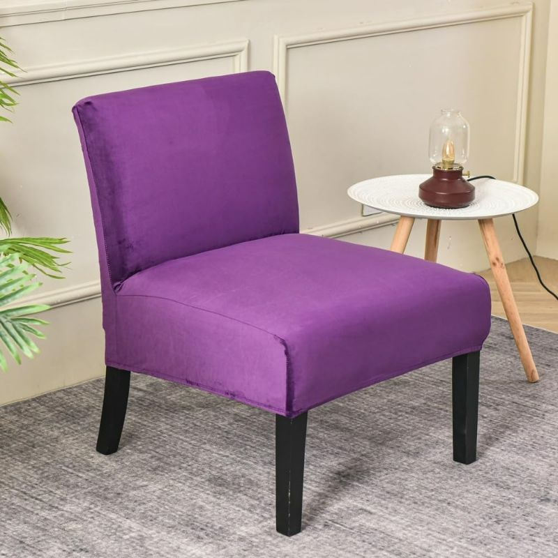 Photo 1 of Color Purple - Armless Chair Slipcover Removable Armless Accent Chair Covers Washable Chair Slipcovers Furniture Protector Covers for Living Dining Room Hotel Armless Accent Chair