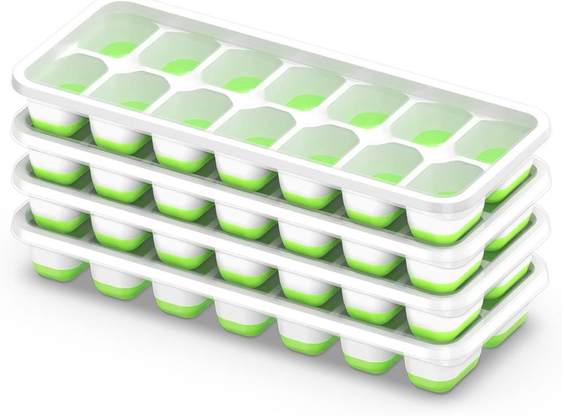Photo 1 of Ice Cube Tray with Lid, 4 Pack Durable Stackable Ice Cube Trays for Freezer with Removable Lids, Easy-Release Plastic & Silicone Ice Tray for Cocktail, Coffee