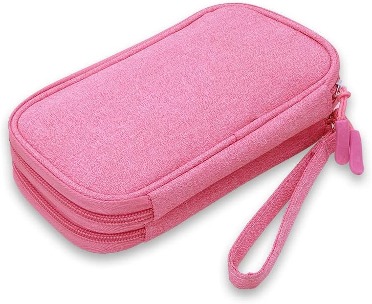 Photo 1 of Double Layer Diabetic Supplies Organizer Bag Travel Case with Hand Strap for Insulin Pen, Test Straps, Lancets, Blood Glucose Meters, Lancing Device, Syringe, Needle, Vials (7.3" * 3.8", Pink)