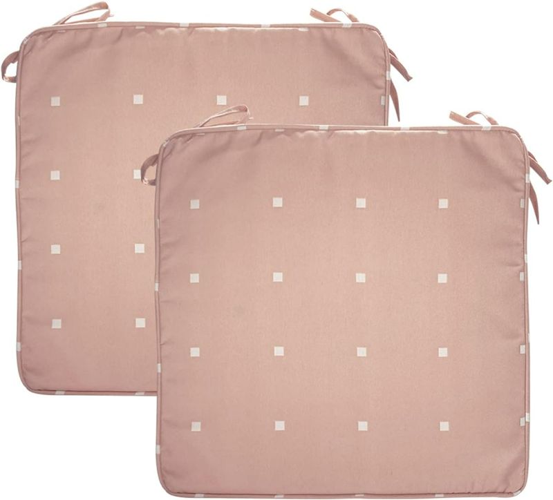 Photo 1 of Outdoor Chair Cushions Set of 2 Patio Seat Cushions with Ties 18x18 Inch Pink Polka Dot Square Chair Pads for Outdoor Patio Furniture