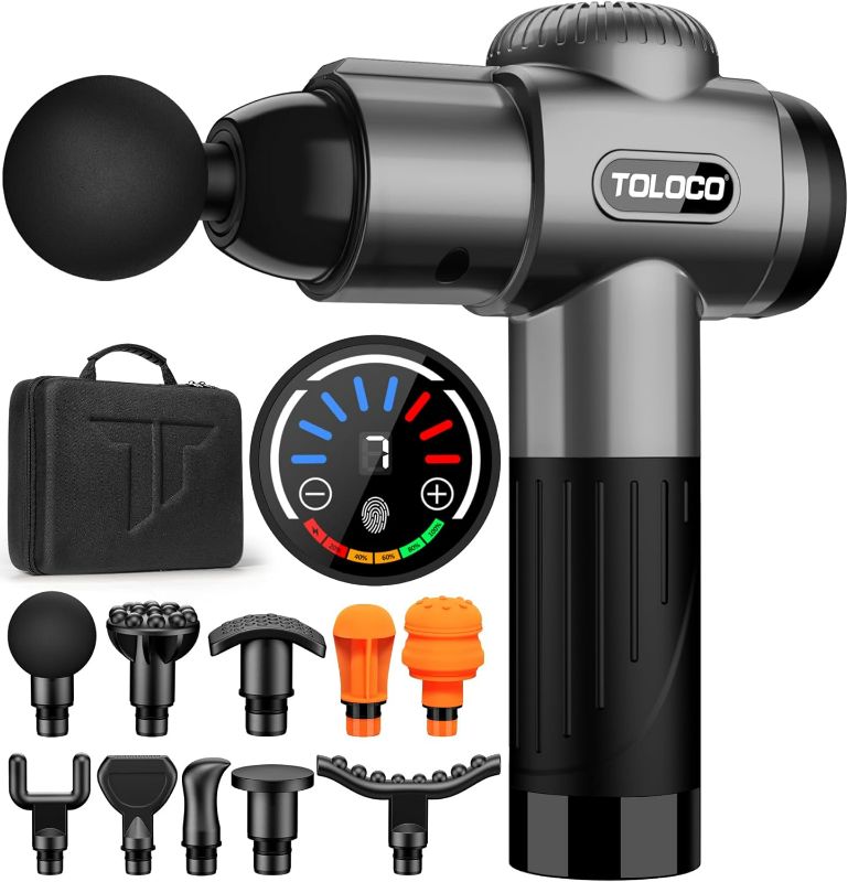 Photo 1 of TOLOCO Massage Gun, Deep Tissue Back Massager for Athletes with 10 Massage Heads, Electric Muscle Percussion Massager for Any Pain Relief, Relax Gifts for Father Day, Grey