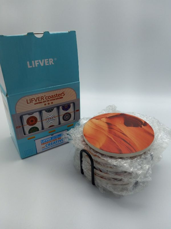 Photo 1 of LIFVER Brand New Never Used Drink Coasters with Holder, Absorbent Coaster Sets of 6, Marble Style Ceramic Coaster, Unique Housewarming Gift