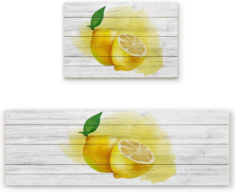 Photo 1 of Kitchen Floor Comfort Mat Set, Non Slip Standing Mats 2-Pack Kitchen Runner and Rug Waterproof Kitchen Rug Set, Lemon 15.7x23.6in+15.7x47.2in