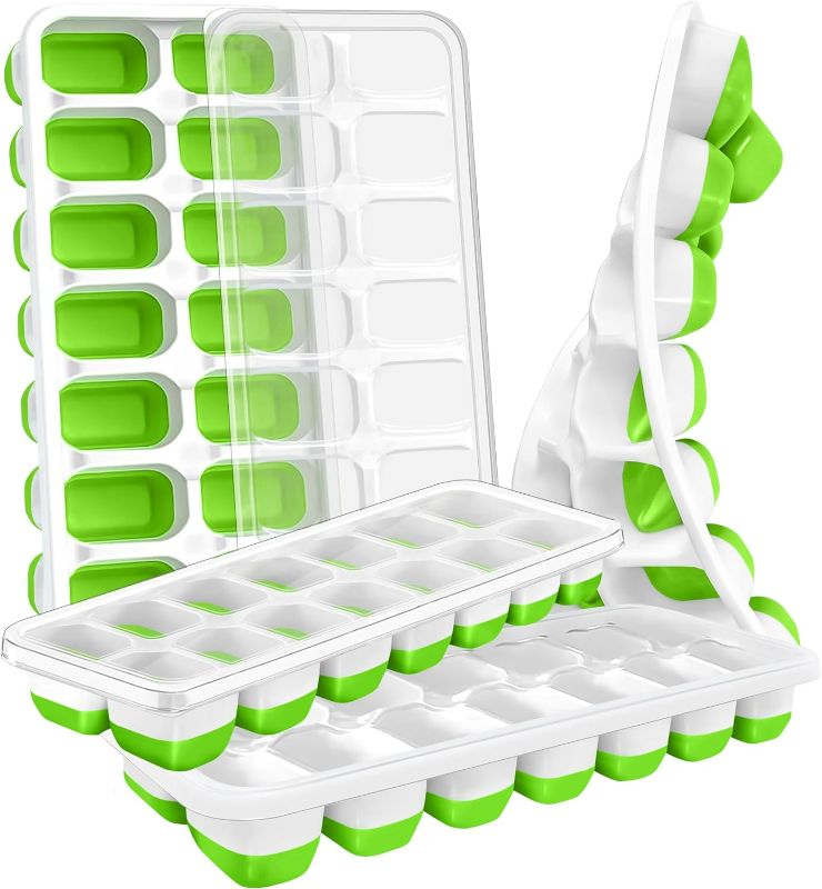 Photo 2 of 2 piece lot - CKE Silicone Ice Cube Trays With Lids (Pack of 4, Green) Easy-Release 56 pcs Stackable Ice Molds or Ice Cube Trays for freezer with Spill Resistant Removable Lid for Freezer, Cocktail / Car Window Squeegee, Soft Silicone Blade for Cleaning W