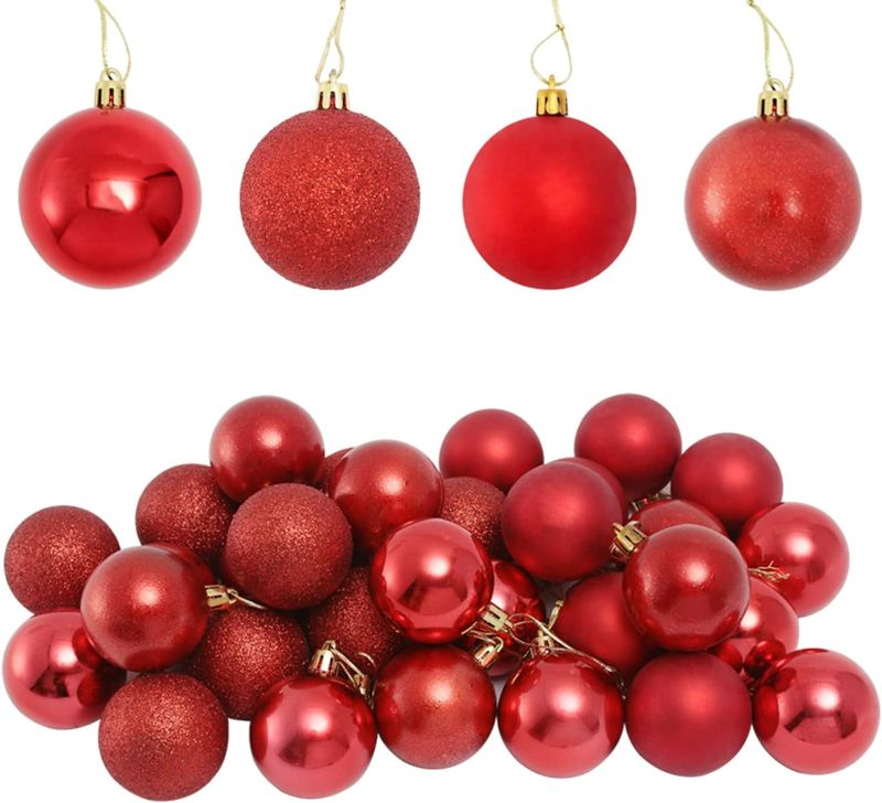 Photo 1 of 64 Pack (Red) 50mm/1.96" Christmas Ball Ornaments Delicate Painting Shatterproof Decorative Hanging Christmas Ornaments Baubles Set for Xmas Tree