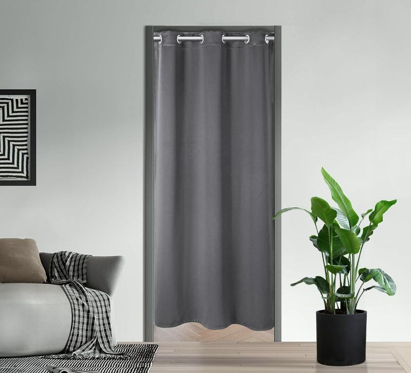 Photo 1 of PI Blackout Curtains 80 inch Thermal Insulated Room Darkening PRICACY Doorway Curtain Window Treatment,Room Divider Curtain Closet Curtain for Front/Sliding Door/Closet/Patio(Dark Grey, W34XL80)