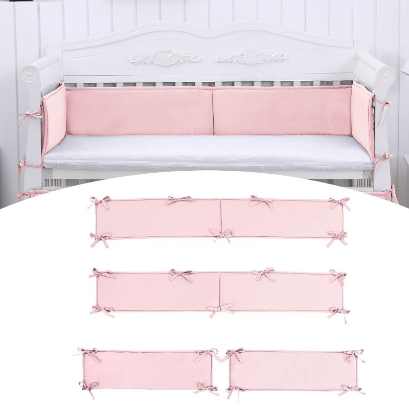 Photo 1 of 4 Panels Mesh Liner Breathable Baby Crib Liner Cotton Bum-per Pads for Boys Girls (Pink-P)