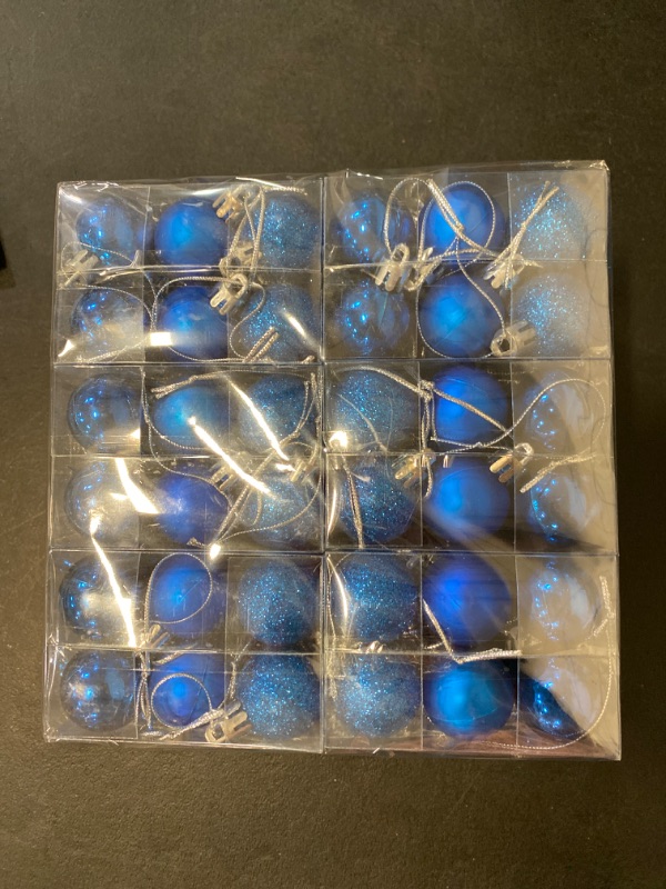 Photo 3 of Shappy 216 Pcs Mini Christmas Ball Ornament 1.18" Christmas Tree Decorations 6 Styles Small Christmas Shatterproof Ball with Hanging Loop for Holiday Party Wreath Xmas Tree Decor (Royal Blue)
