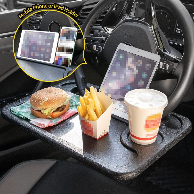 Photo 2 of 3 in 1 Steering Wheel Desk with Tablet Holder,Food Desk with Drink Holder,Laptop Desk with Pen Holder