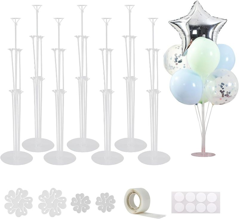 Photo 1 of 7 Sets 28 Inch Balloon Stand Kits, Balloon Sticks with Base For Table Floor Graduation Baby Shower Happy Birthday Engagement Fiesta Party Decorations Class

