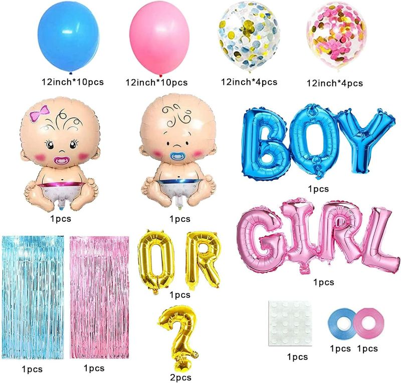 Photo 2 of Gender Reveal Party Supplies Kit, Pink and Blue Balloons , Boy or Girl Foil Balloons, Tinsel Curtain, Gender Reveal Party Baby Photo Backdrop for Baby Shower Decorations
