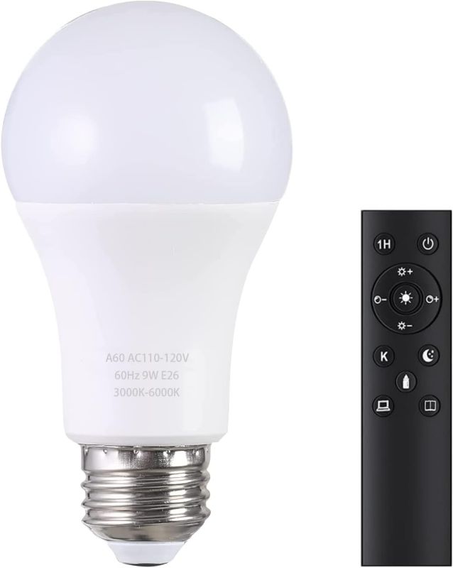 Photo 1 of A19 LED Light Bulbs with Remote Control, 800LM 9W (60W Equivalent) LED Bulbs,Stepless Dimmable 3000K-6000K,E26 Base,CRI 80+,2.4GHz,25000+ Hours Lifespan,Light Bulb for Home Decor,1Bulb & Remote