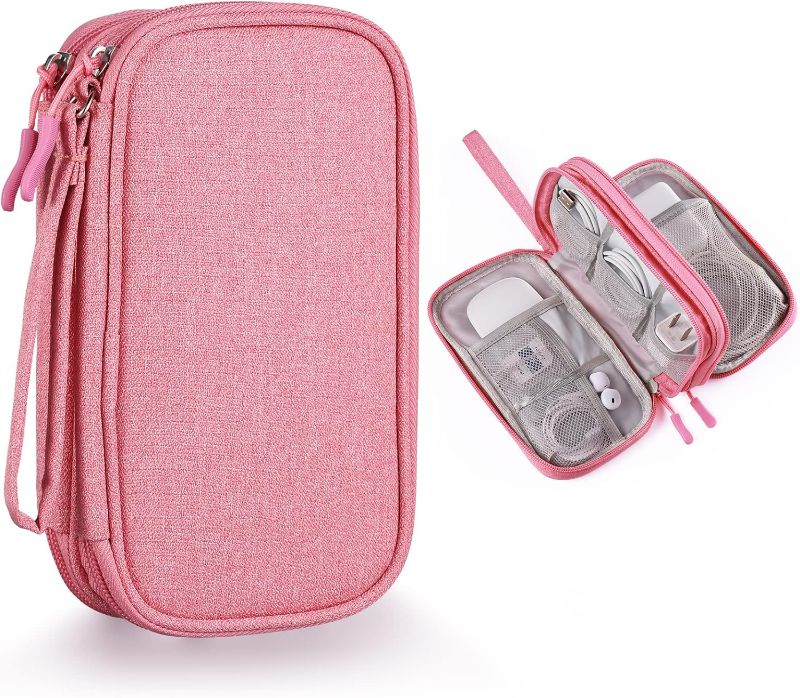 Photo 1 of Travel Essentials for Women, Cord Organizer Storage Case Bag for Airplane Accessories & Tech Electronics (Small, Pink)
