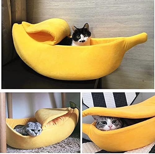 Photo 2 of Creative Banana Shape Pet Dog Cat Bed, Cute Banana Bed for Dog Cat Self-Warming Winter Bed Mat Pet Supplies for Puppy Kitten (M)
