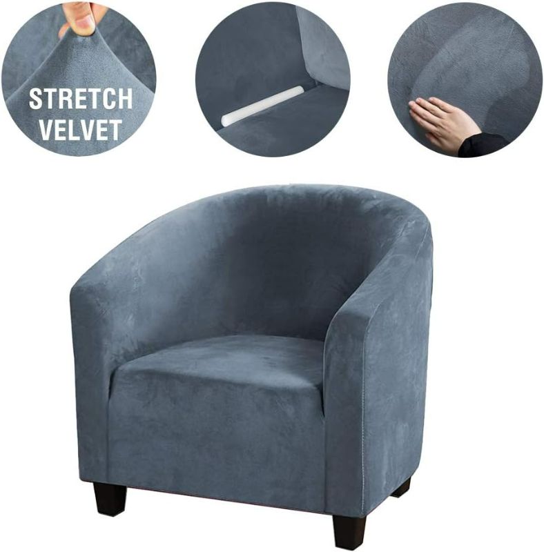 Photo 2 of Chair Slipcover High Stretch Velvet Tub Chair Cover 1 Piece Spandex Removable Washable Armchair Sofa Couch Furniture Protector for Living Room (Velvet-Gray Blue)