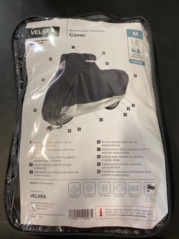 Photo 2 of VELMIA Motorcycle Cover Extremely Heat Resistant up to 550 F I High Standard Motorcycle Cover Waterproof Outdoor for All Seasons, Motorcycle Storage,
