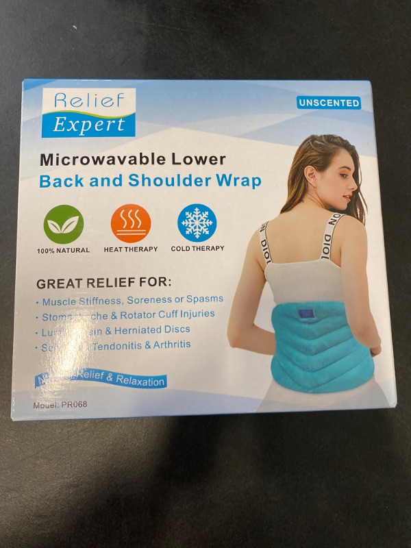 Photo 4 of Relief Expert Microwavable Heating Pad for Back Pain Relief, Menstrual Cramps Heating Pad Microwavable with Moist Heat for Back, Neck and Shoulder, Stomach, Unscented
