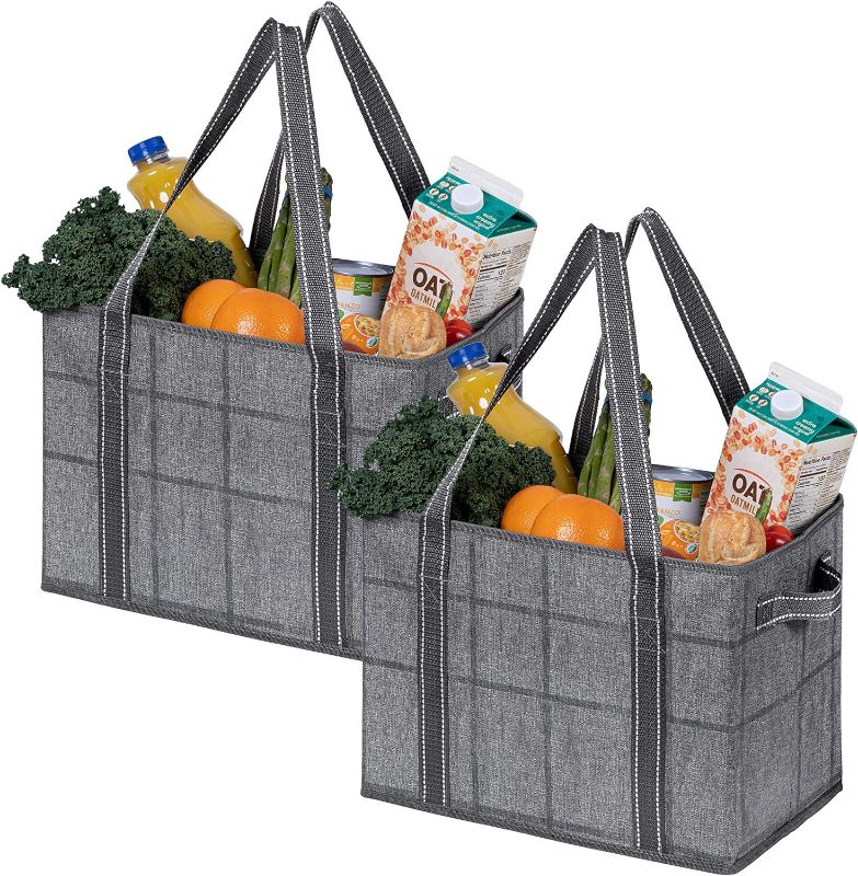 Photo 1 of VENO 2 Pack Reusable Grocery Bags, Shopping Bags for groceries, Extra Large Utility Tote with Handles and Hard Bottom, Foldable Cart Organizer, Multi-Purpose, Heavy-Duty (BLK Windowpane, XL 2 Pack)
