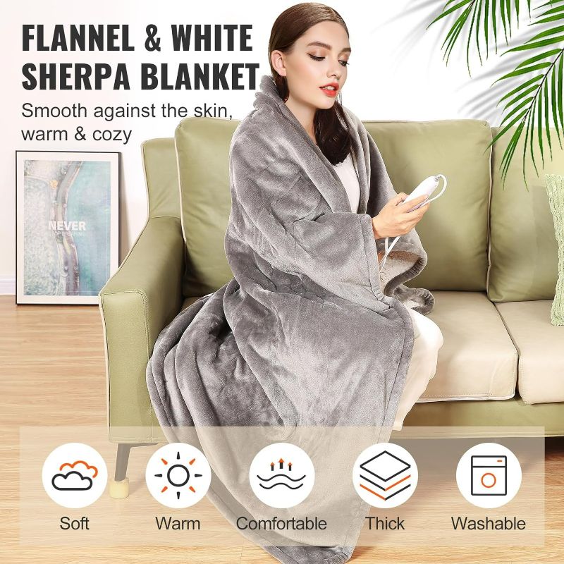 Photo 2 of VEVOR Heated Blanket Electric Throw, 50" x 60" Twin Size, Soft Flannel & Sherpa Heating Blanket with 3 Hours Timer Auto-Off, 5 Heating Levels, Machine Washable, ETL & FCC Certification (Grey)
