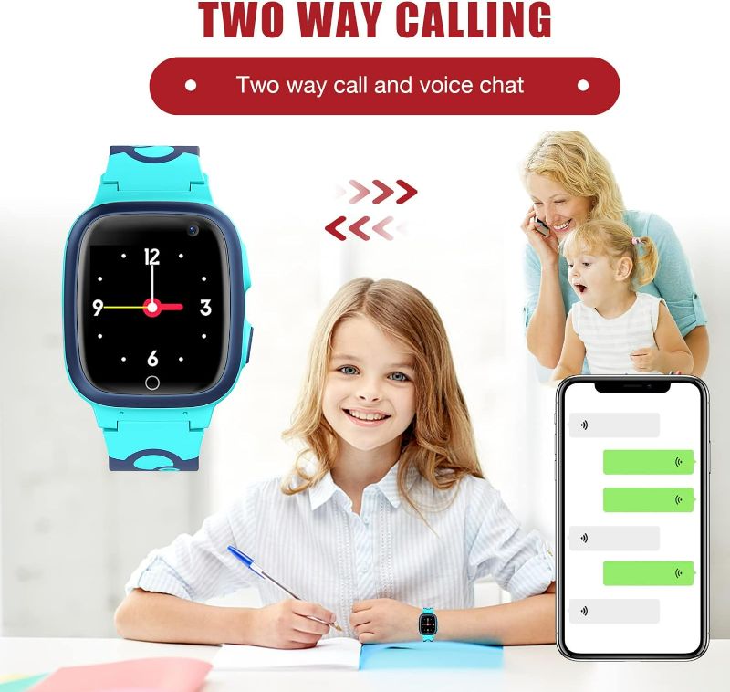 Photo 2 of Kids Smart Watch LBS Tracker - Boys Girls Smartwatch Phone for 3-12 Year Old with SOS Camera Alarm Clock Call Camera Weather Stopwatch Voice Chat 1.44'' Touch Screen Electronic Toy Birthday*Different Color Is Actually Black*
