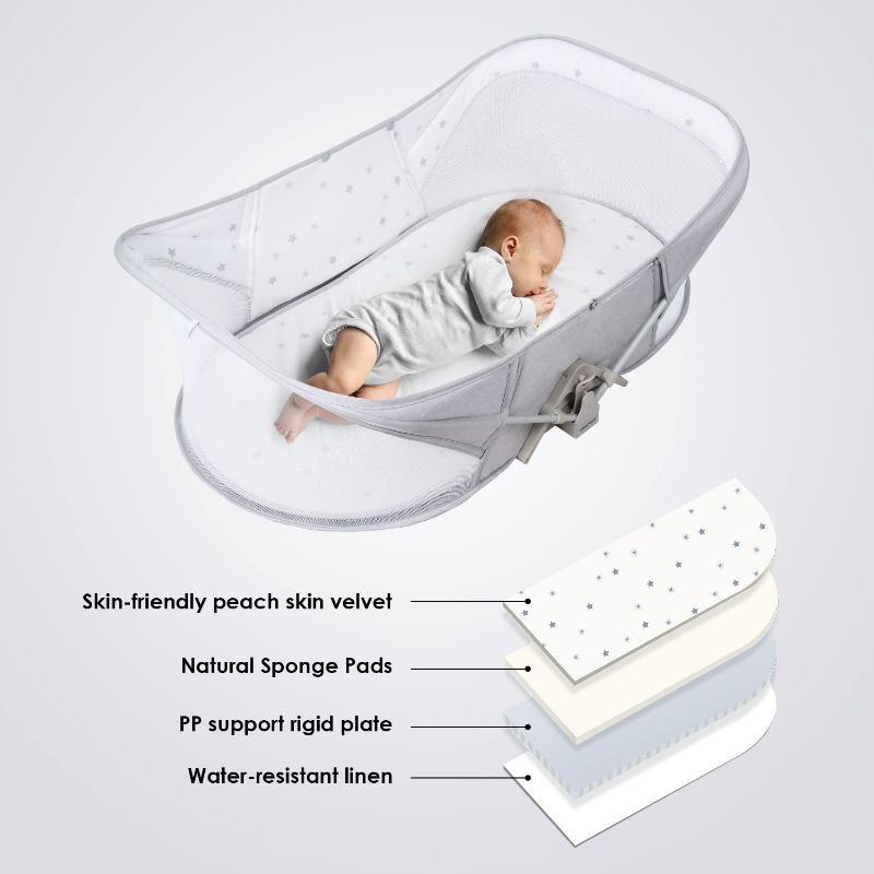 Photo 2 of Beberoad Love Baby Travel Bassinet Portable Bassinet-Folding Baby Bassinet in Bed Mini Travel Crib Infant Travel Bed with Mosquito Net and Canopy Lightweight Washable Foldable Light Grey
