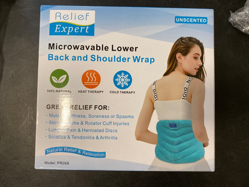 Photo 3 of Relief Expert Microwavable Heating Pad for Back Pain Relief, Menstrual Cramps Heating Pad Microwavable with Moist Heat for Back, Neck and Shoulder, Stomach, Unscented
