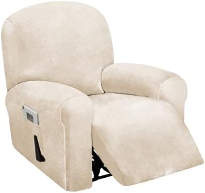 Photo 1 of ULTICOR 4-Piece, 1 Seat Recliner Cover, Velvet Stretch Reclining Chair Covers for 1 Cushion Reclining Sofa, Single Seat Recliner Couch Cover, Thick, Very Soft, Machine Washable (Ivory)
