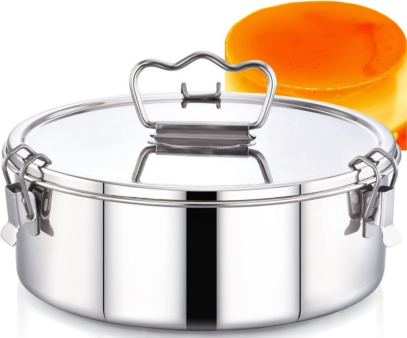 Photo 1 of Stainless Steel 8.6 x 8.6 x 3.5 Inches Flan Pan, Capacity 80 fl. oz, Compatible with 8 Qt Instant Pot, 3 Inch Deep Water Bath Pan
