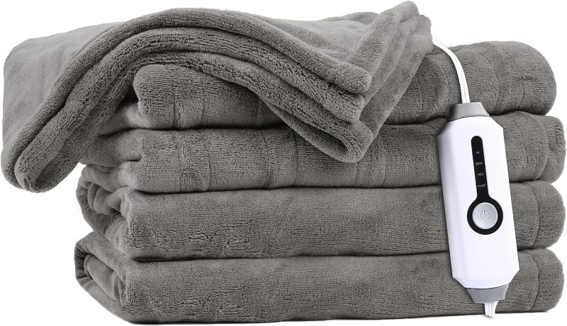 Photo 1 of DUODUO Heated Blanket 62x84'' Twin Size with 4 Heating Levels 10 Hours Auto-Off Electric Throw in Cozy Plush Fabric Reversible for Home Bedding Couch- Grey
