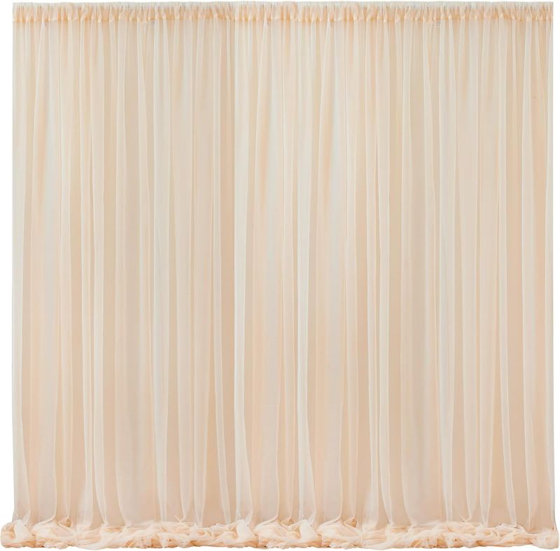 Photo 1 of 10x10 Champagne Tulle Backdrop Curtains for Parties, Sheer Backdrop Curtain Wedding Photo Backdrop Drapes for Baby Shower Photography Birthday Party
